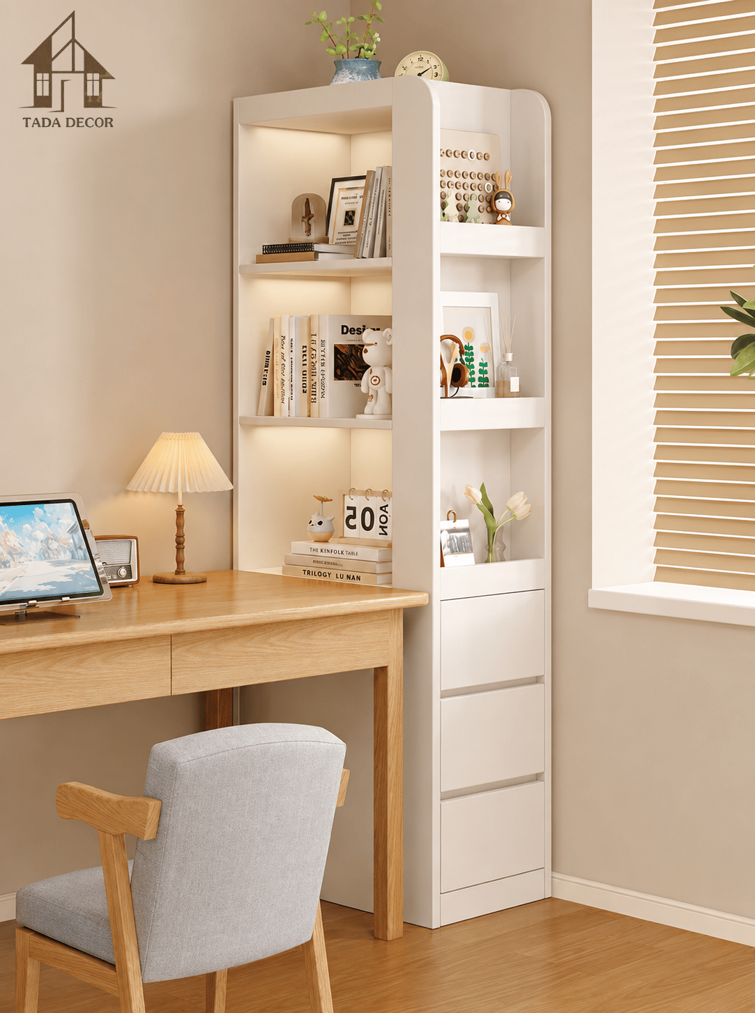 Kệ sách góc tường đẹp hiện đại TADA