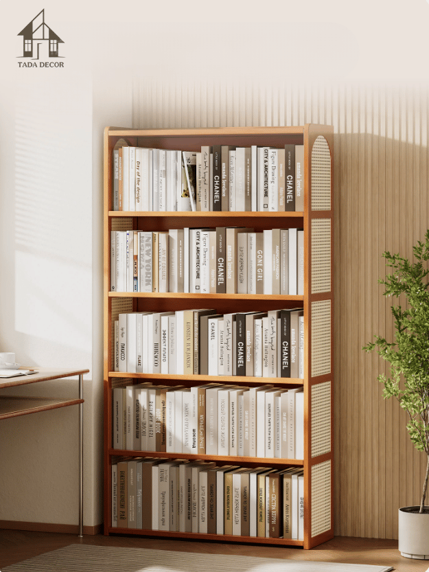kệ sách gỗ mdf phối mây hiện đại TADA