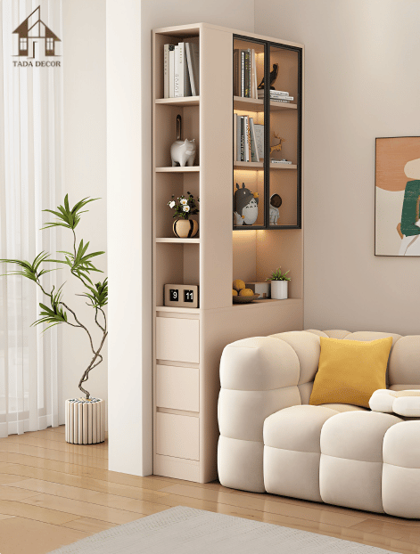 kệ sách có tủ kính đa năng cho phòng khách hiện đại TADA