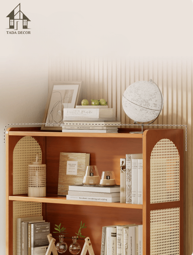kệ sách gỗ mdf phối mây hiện đại TADA