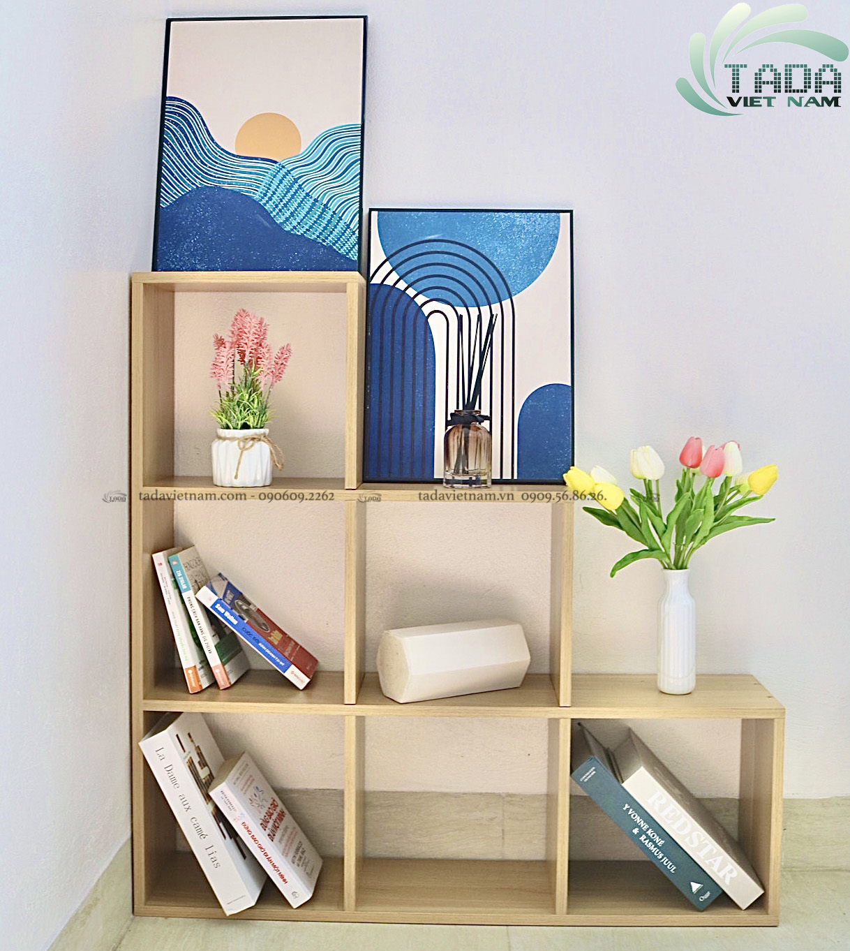 KỆ ĐỂ SÁCH Ô VUÔNG KIỂU DÁNG HÌNH BẬC THANG GỖ MDF PHỦ MELAMINE CAO CẤP  TADA-KG4