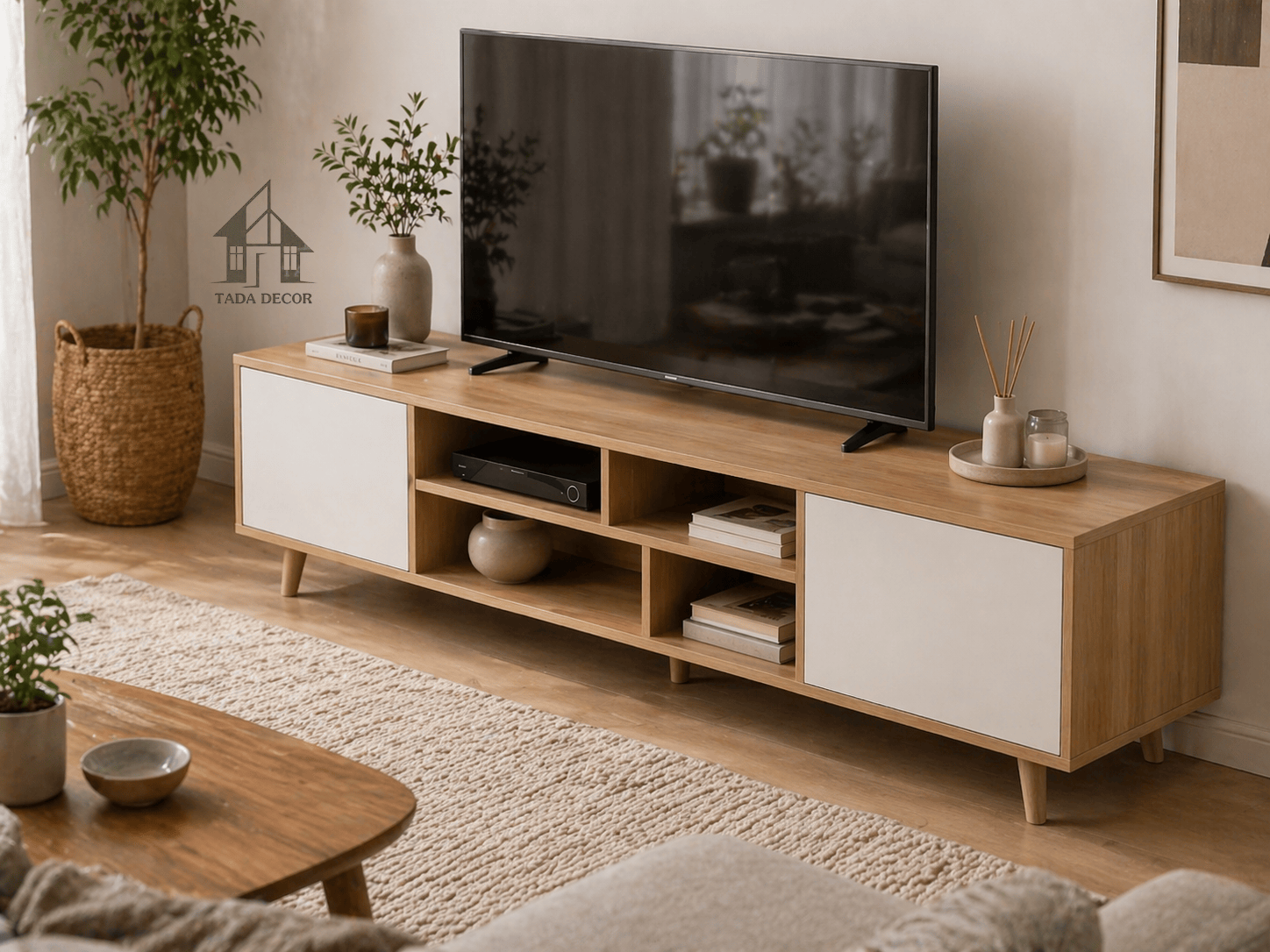 kệ tivi để sàn chân gỗ TADA