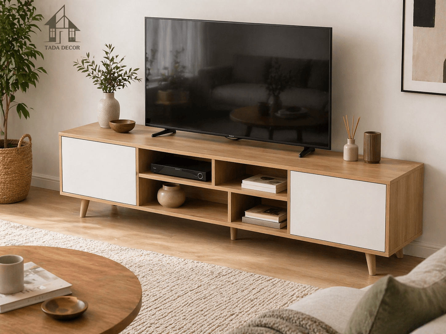 kệ tivi để sàn chân gỗ TADA
