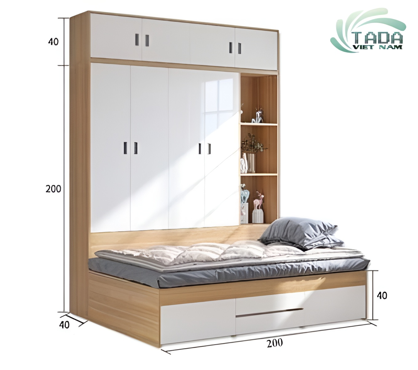 Mẫu giường liền tủ thông minh đa năng cho mọi không gian, thương hiệu Tada Việt Nam TD3194