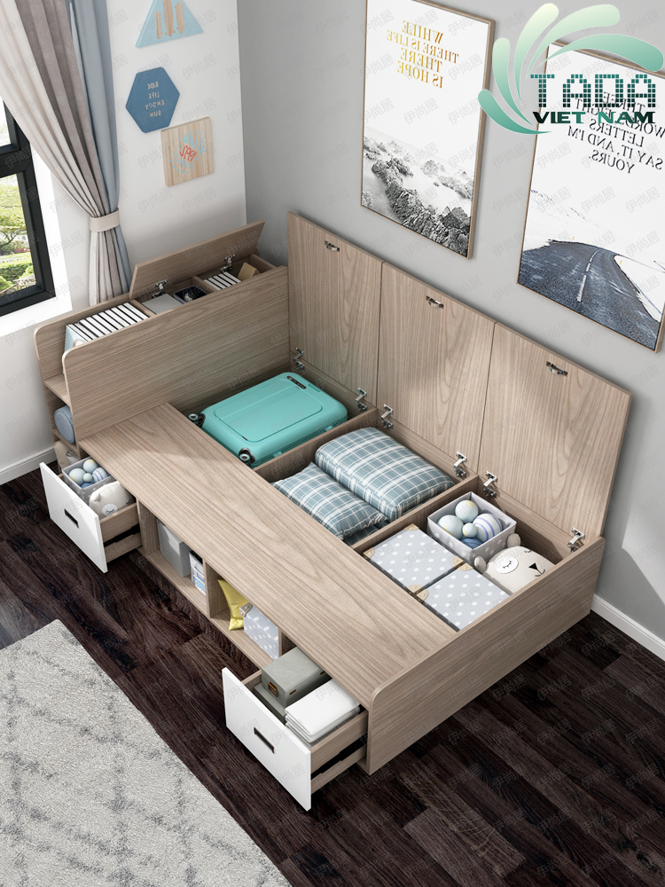 GIƯỜNG THÔNG MINH KẾT HỢP KỆ ĐẦU GIƯỜNG (dài 2m x rộng 1m2) - GT14