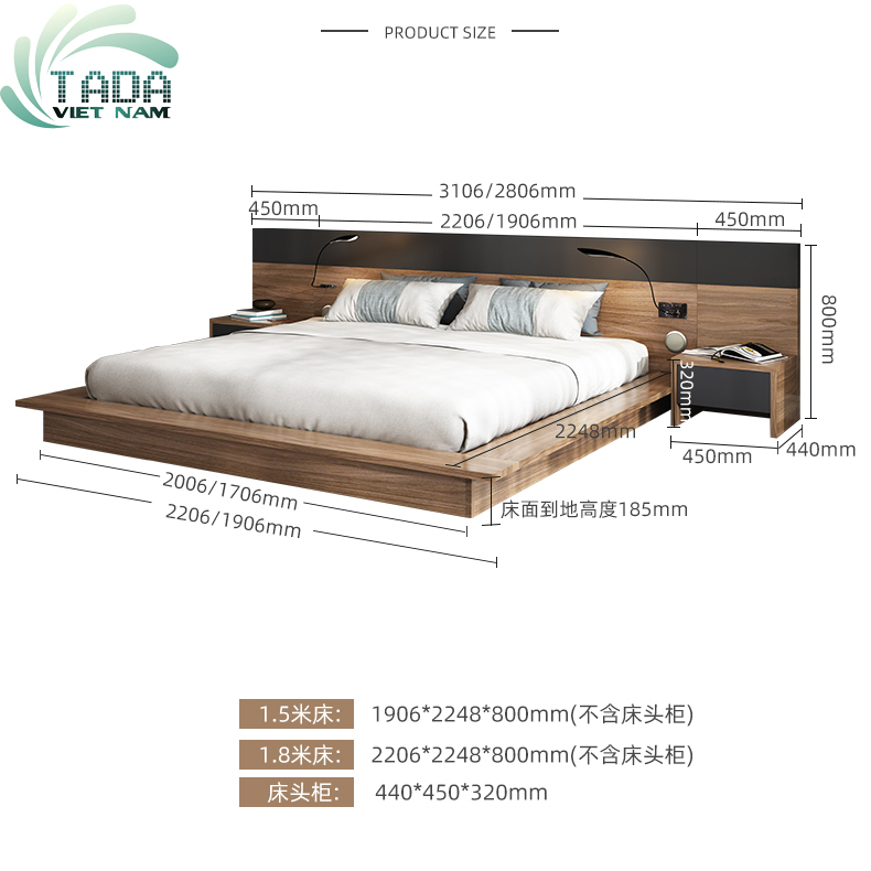 Giường Nhật bo cong viền mẫu mới thương hiệu TADA VIETNAM- TD3005
