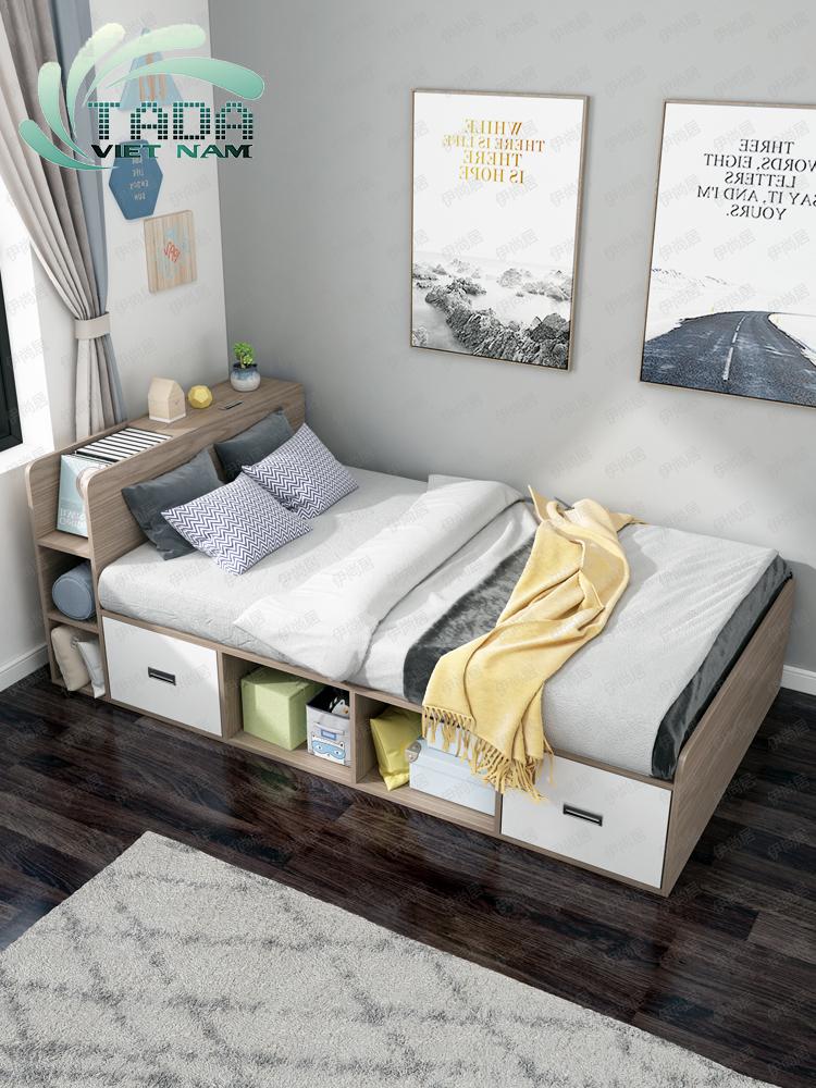 GIƯỜNG THÔNG MINH KẾT HỢP KỆ ĐẦU GIƯỜNG (dài 2m x rộng 1m2) - GT14