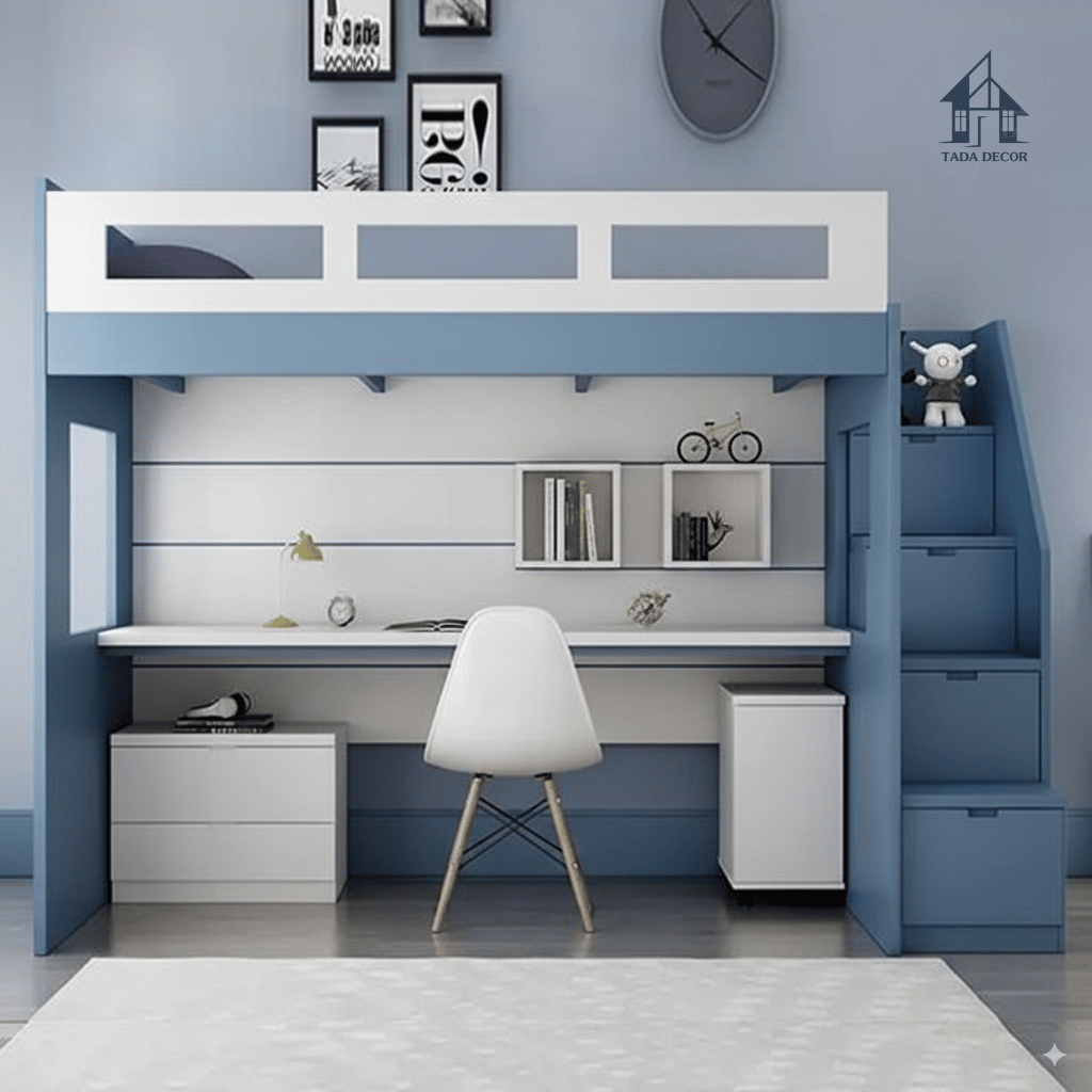 Giường 2 tầng kết hợp bàn làm việc TD1345 – Giải pháp thông minh cho không gian hiện đại từ TADA Decor