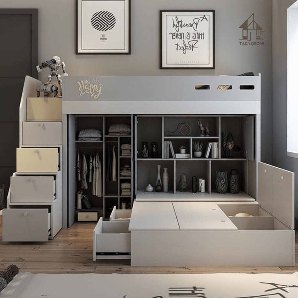 Giường 2 tầng kết hợp tủ để đồ TD2409 – Phong cách Châu Âu cho gia đình hiện đại