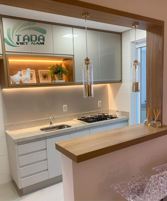 Tủ bếp kết hợp với quầy bar tiện nghi, sang trọng và độc đáo, thương hiệu TADA Việt Nam - TD3027