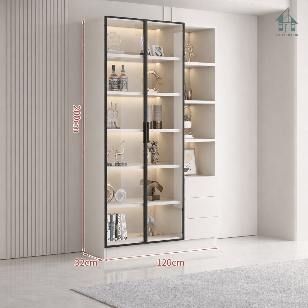 tủ trưng bày cánh kính có đèn LED