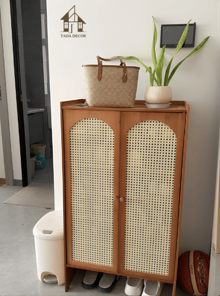 tủ giày gỗ mdf phối mây TADA