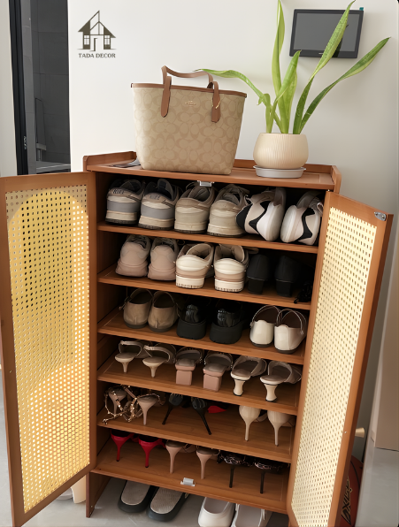 tủ giày gỗ mdf phối mây TADA