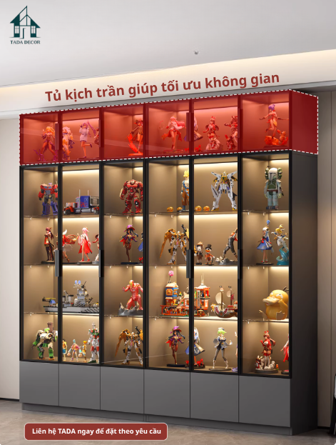 tủ trưng bày cánh kính có đèn LED