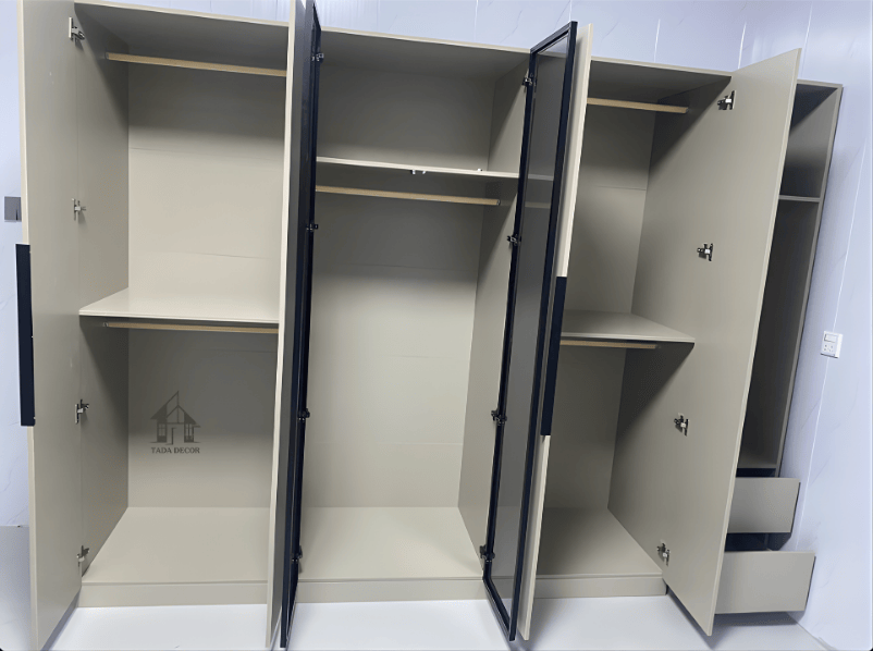 tủ quần áo gỗ MDF phối cánh kính TADA