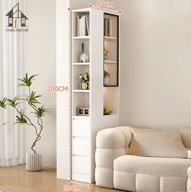 kệ sách có tủ kính đa năng cho phòng khách TADA