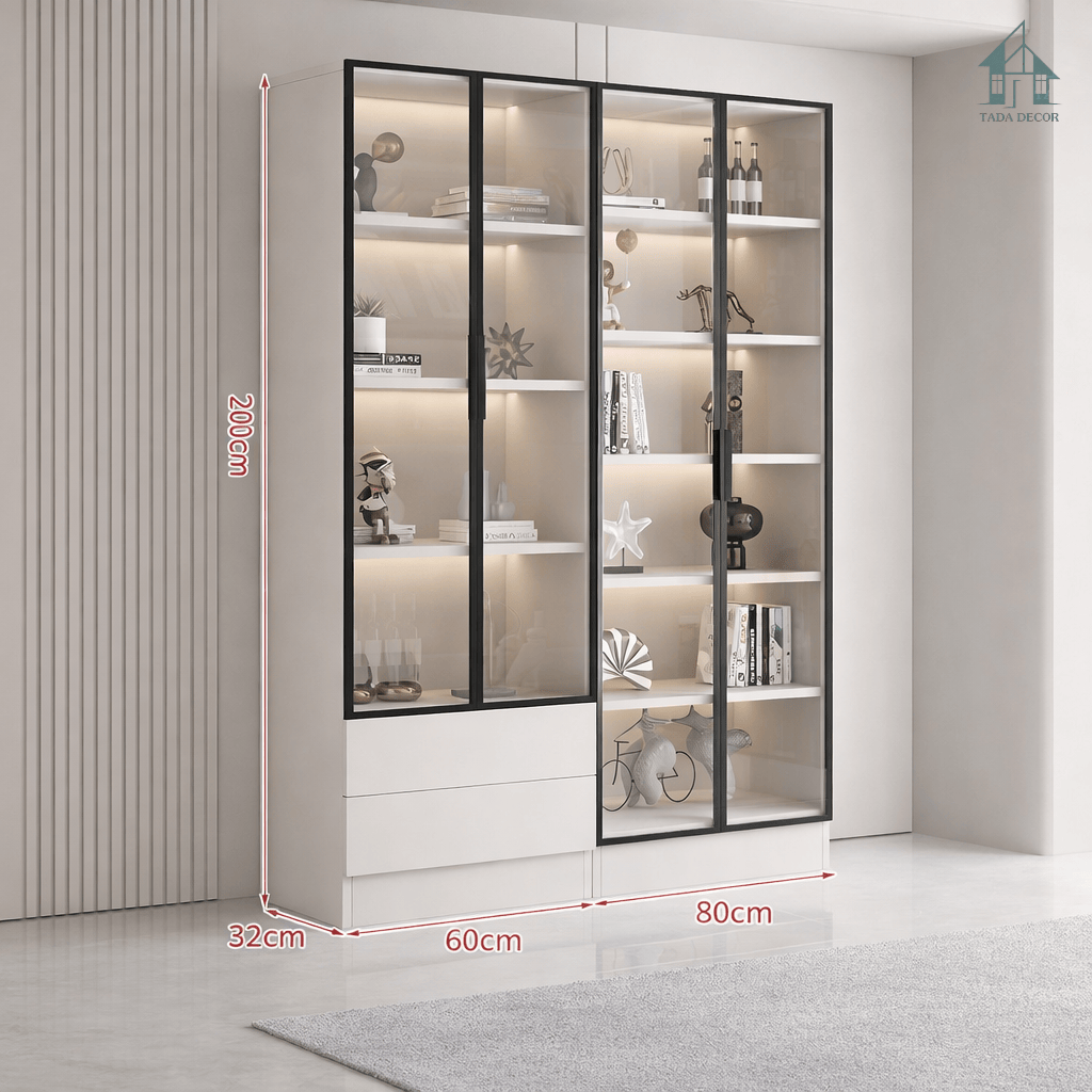 tủ trưng bày cánh kính có đèn LED