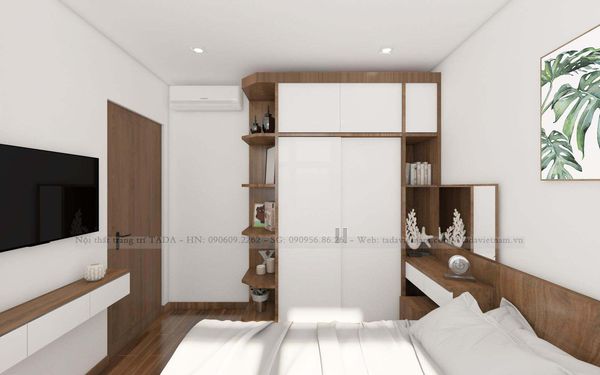 THỰC TẾ CĂN 2 PHÒNG NGỦ CHO BỐ MẸ VÀ BÉ TÔNG MÀU GỖ ÓC CHÓ