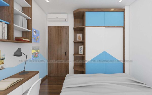 THỰC TẾ CĂN 2 PHÒNG NGỦ CHO BỐ MẸ VÀ BÉ TÔNG MÀU GỖ ÓC CHÓ