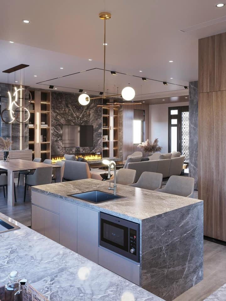 TỦ BẾP ĐẢO BÀN ĐÁ ĐẸP TẠI NHÀ ANH PHÚC - KĐT THĂNG LONG, NAM TỪ LIÊM