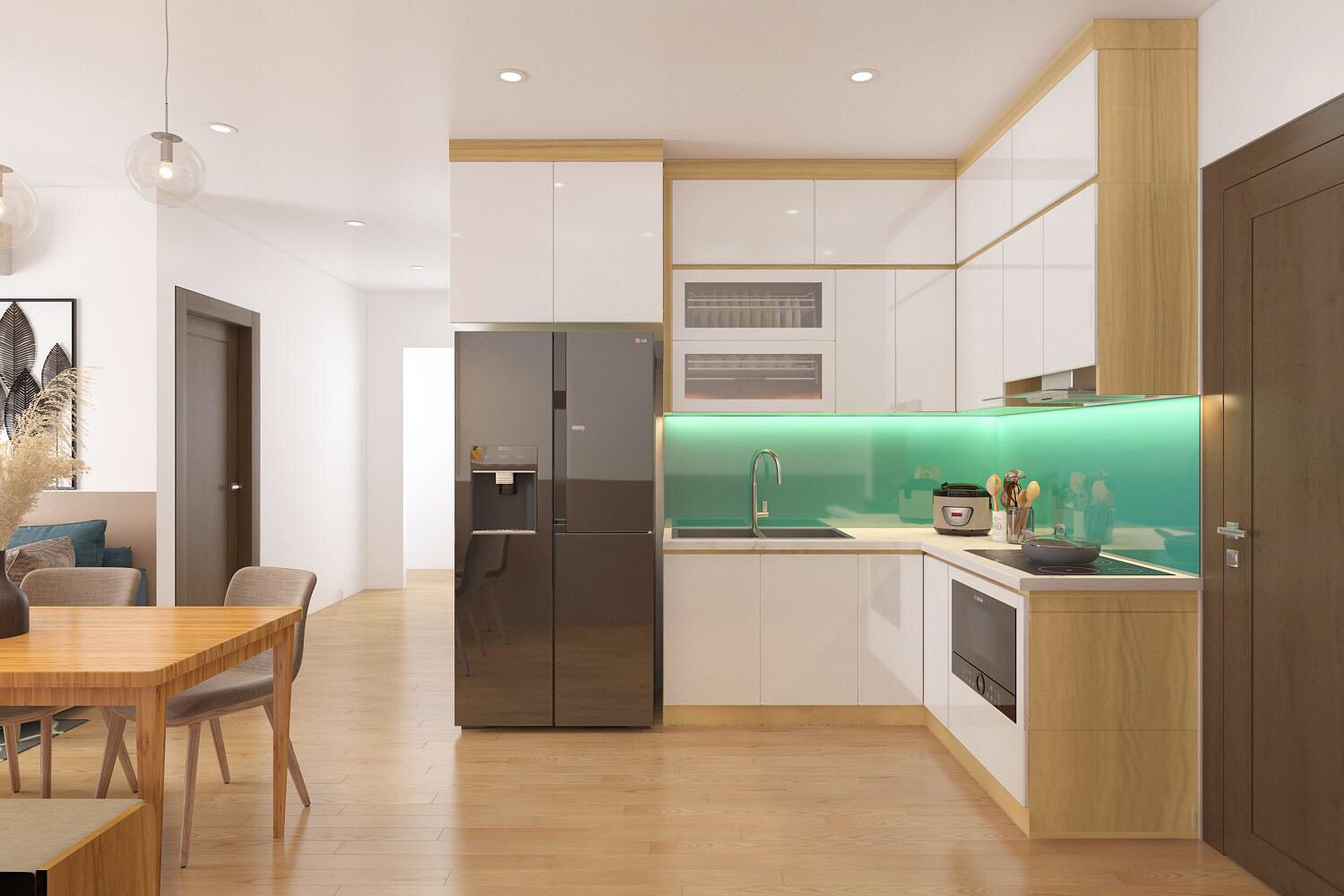 3D - VIDEO THỰC TẾ TỦ BẾP CHỮ L ĐẸP NHÀ A TIẾN - VINSMART ĐẠI MỖ