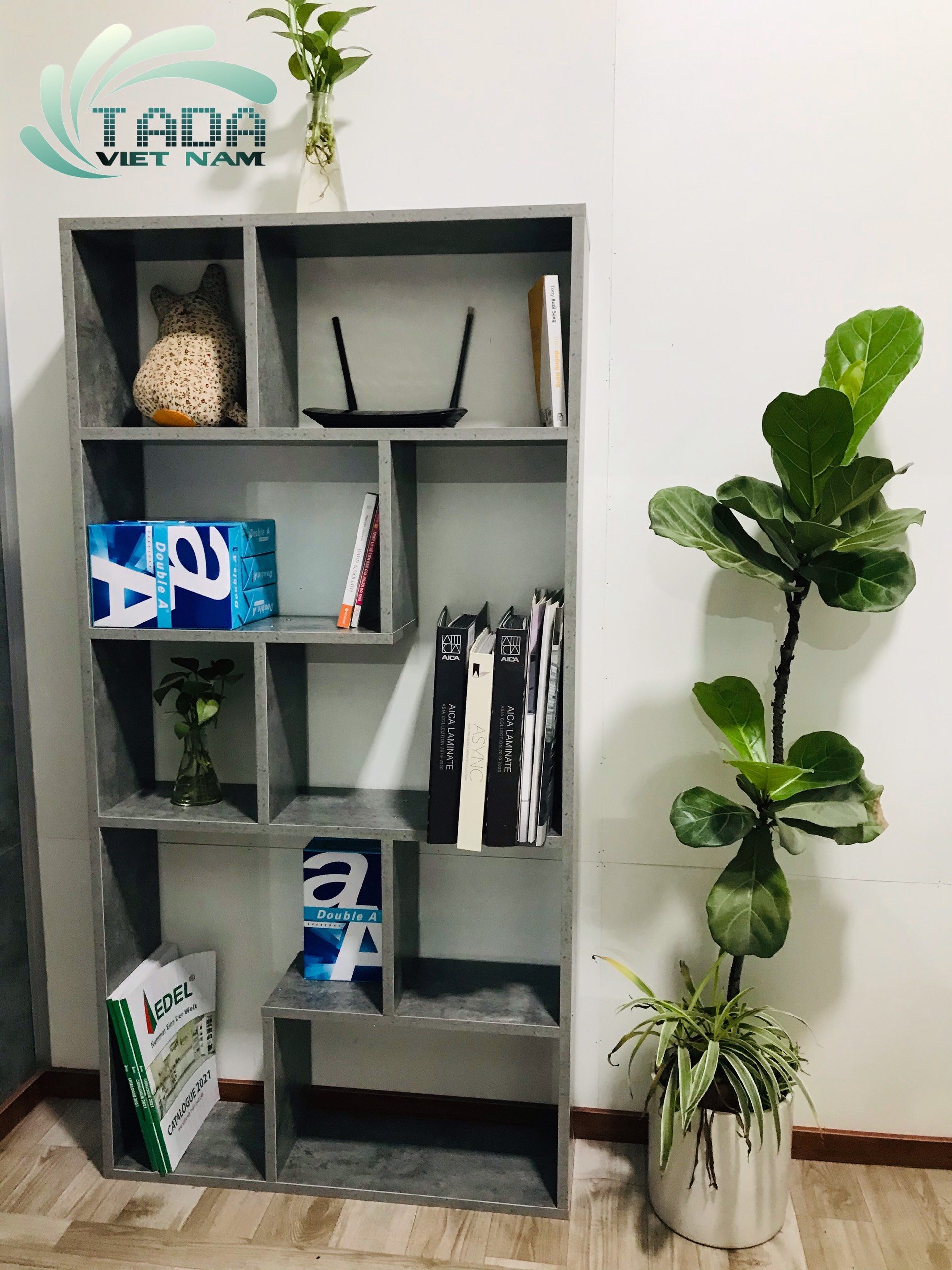 KỆ GỖ ĐỂ SÁCH ĐA TẦNG XÁM BÊ TÔNG, ĐỂ ĐỒ TIỆN LỢI - TD1321