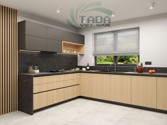 Tủ bếp gỗ công nghiệp chữ L hiện đại và tiện nghi, thương hiệu TADA Việt Nam - TD3030