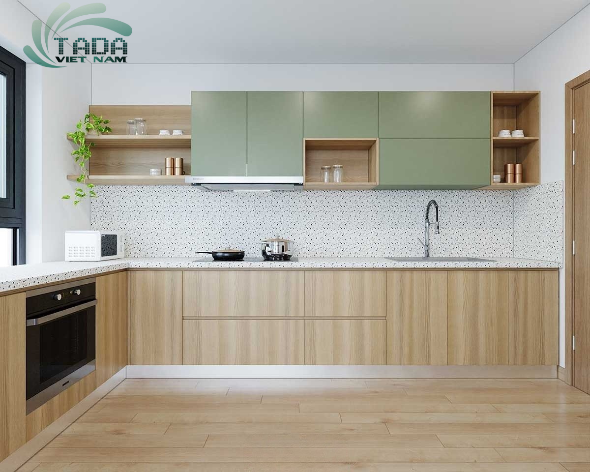 Tủ bếp gỗ công nghiệp chữ L hiện đại và tiện nghi, thương hiệu TADA Việt Nam - TD3030
