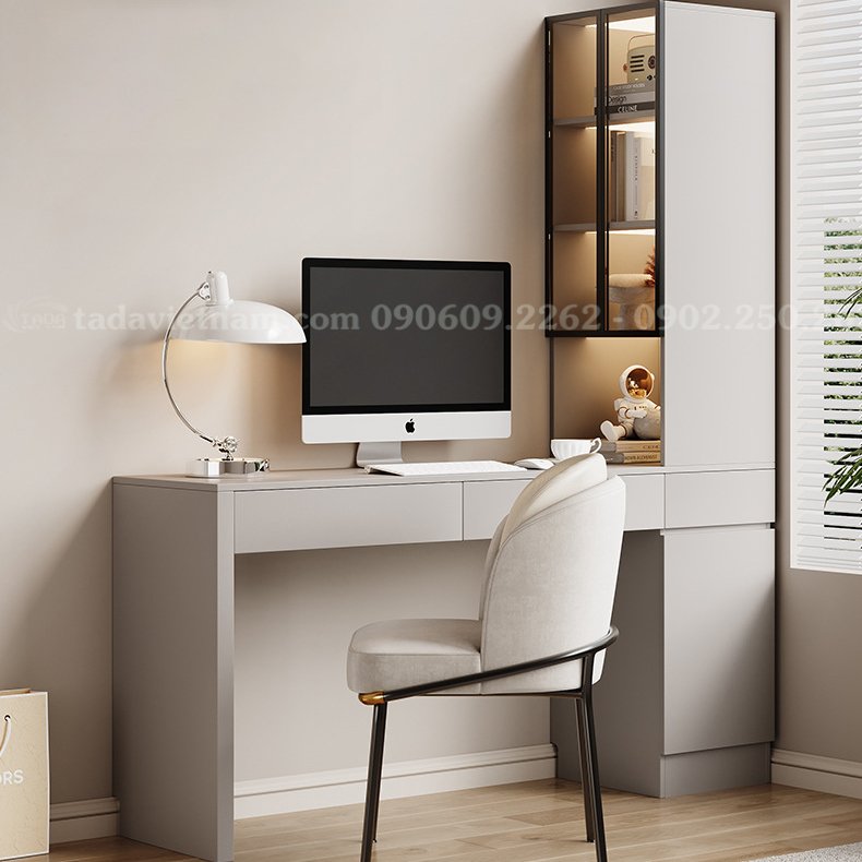 Bàn học kết hợp kệ sách trưng bày đèn led, chất liệu gỗ MDF thương hiệu TADA VIỆT NAM- TDBH25