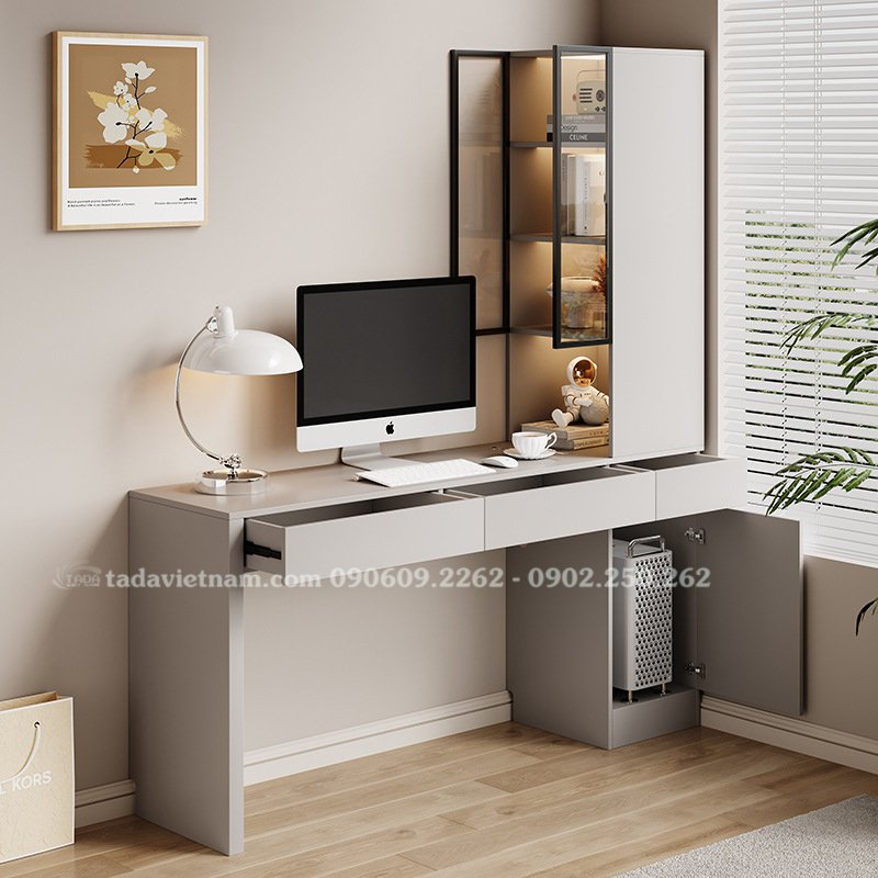 Bàn học kết hợp kệ sách trưng bày đèn led, chất liệu gỗ MDF thương hiệu TADA VIỆT NAM- TDBH25