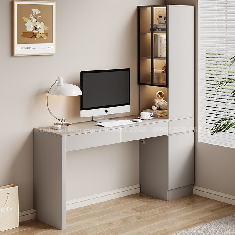 Bàn học kết hợp kệ sách trưng bày đèn led, chất liệu gỗ MDF thương hiệu TADA VIỆT NAM- TDBH25
