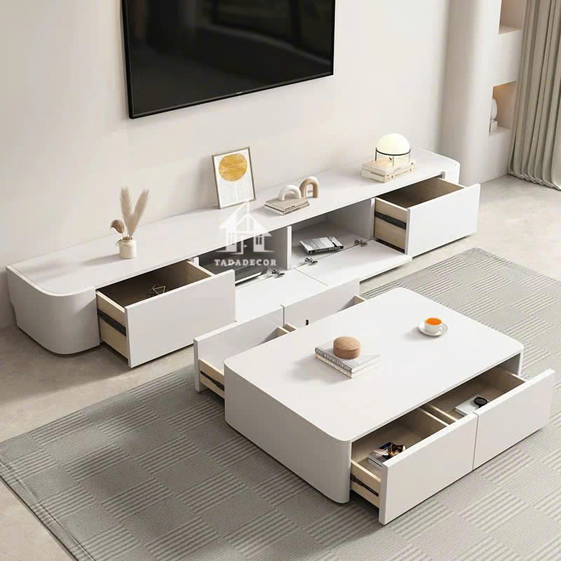 Kệ tivi để sàn phòng khách màu trắng thương hiệu TADA VIETNAM- TDTV886