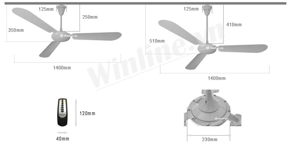 Quạt trần điện cơ thống nhất Vinawind QT1400-X có điều khiển màu trắng