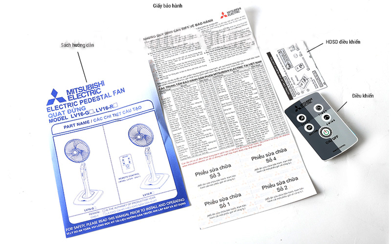 Quạt cây Mitsubishi LV16-RV còn được nhà sản xuất trang bị remote 