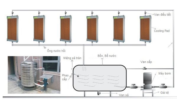 Cấu tạo hệ thống làm mát bằng tấm  làm mát cooling pad