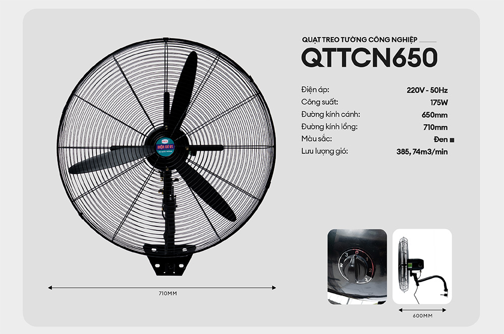 Quạt treo tường công nghiệp điện cơ 91 QTT-CN650