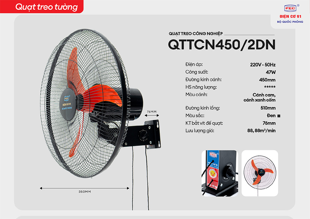 Quạt treo tường điện cơ 91 QTT-CN450/2DN