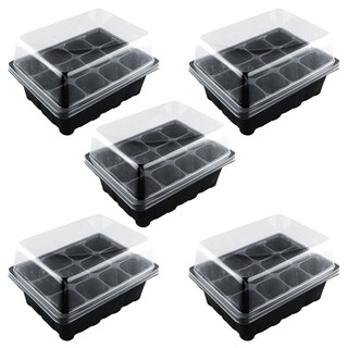 Khay chuyên dùng ươm hạt giống, cây giống 12 lỗ có nắp đậy giữ ẩm và lỗ thoát nước tiện dụng - Black