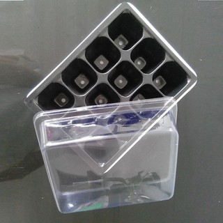 Khay chuyên dùng ươm hạt giống, cây giống 12 lỗ có nắp đậy giữ ẩm và lỗ thoát nước tiện dụng - Black