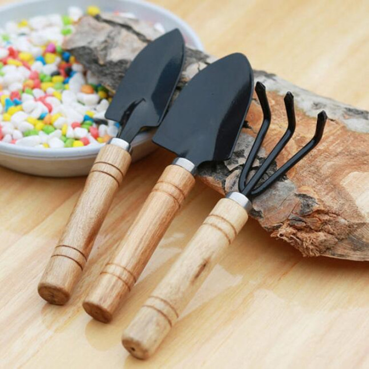 Bộ 3 dụng cụ làm vườn tiện dụng size trung có tay cầm bằng gỗ