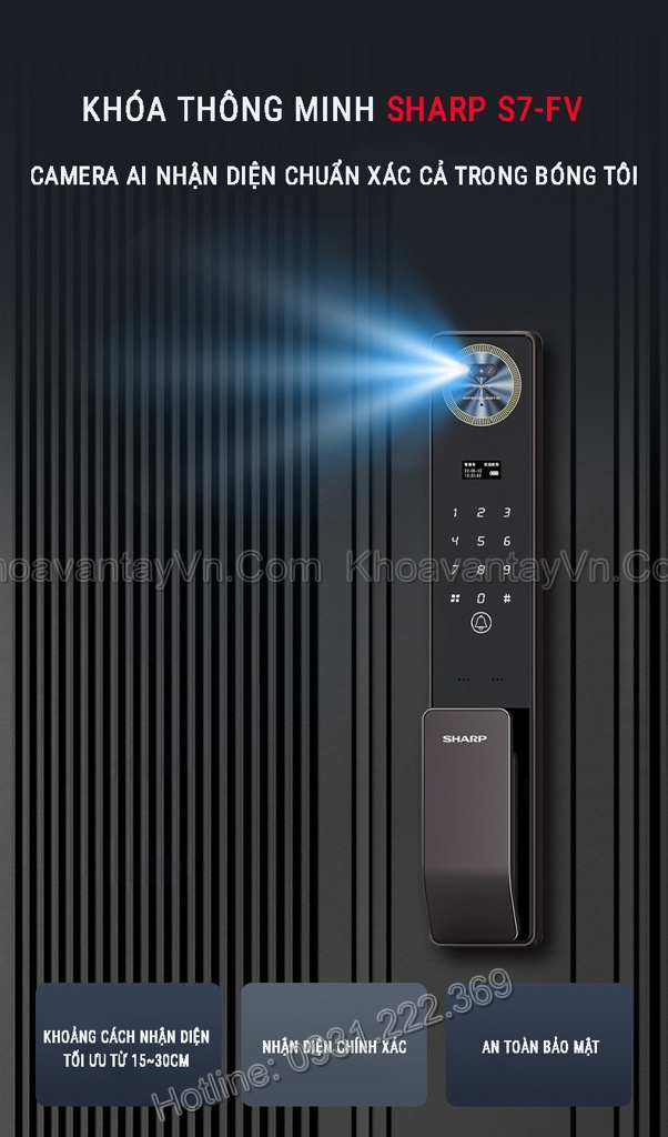 Khóa thông minh Sharp S7-FV camera AI nhận diện chính xác cả trong bóng tối