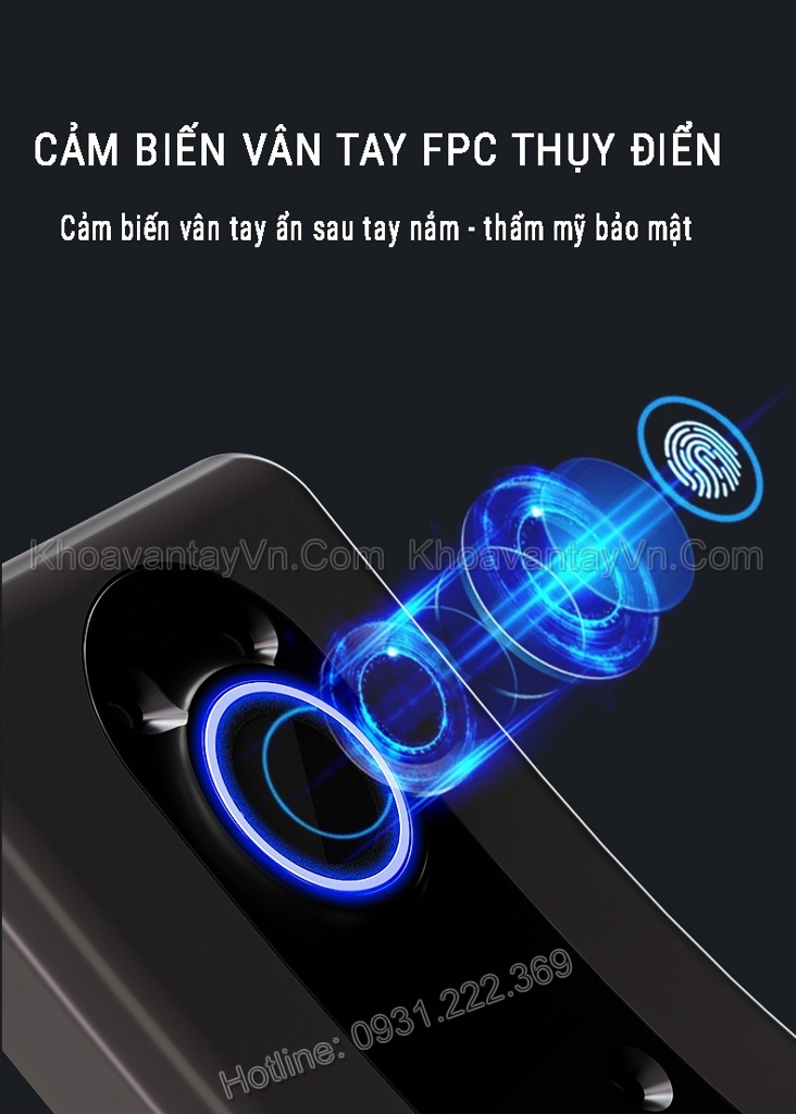 Cảm biến vân tay trên Khóa thông minh Sharp S7-FV được thiết kế ẩn sau tay nắm - Thẩm mỹ & bảo mật