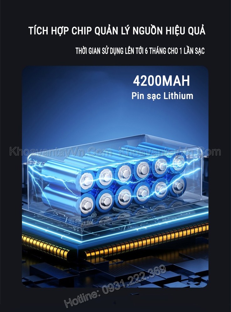 Khóa thông minh Sharp S7-FV sử dụng pin lithium sạc dung lượng 4200mah