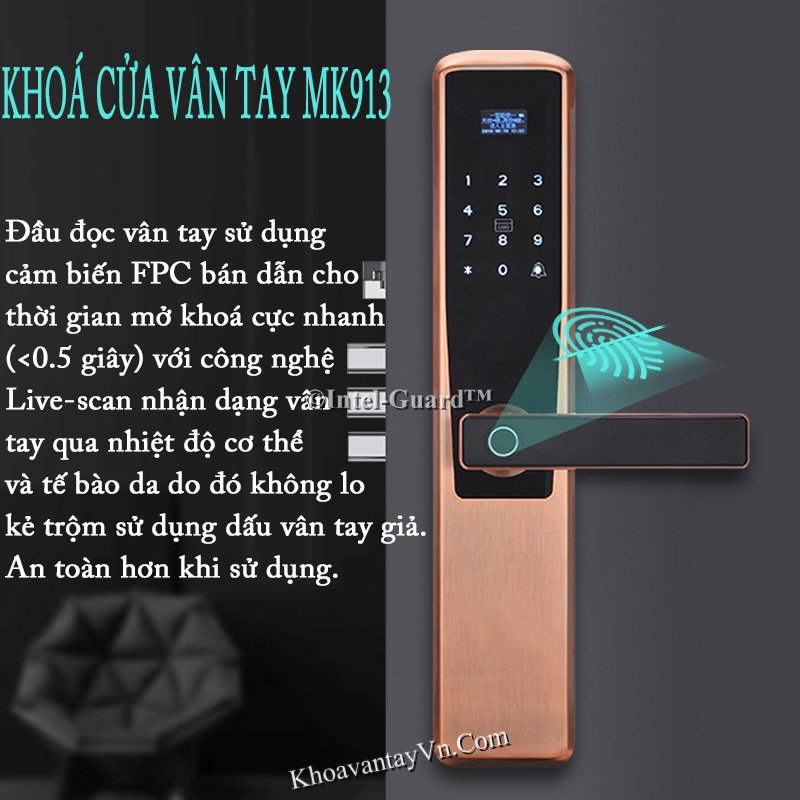 Khoá cửa vân tay MK913 sử dụng vân tay sinh trắc học