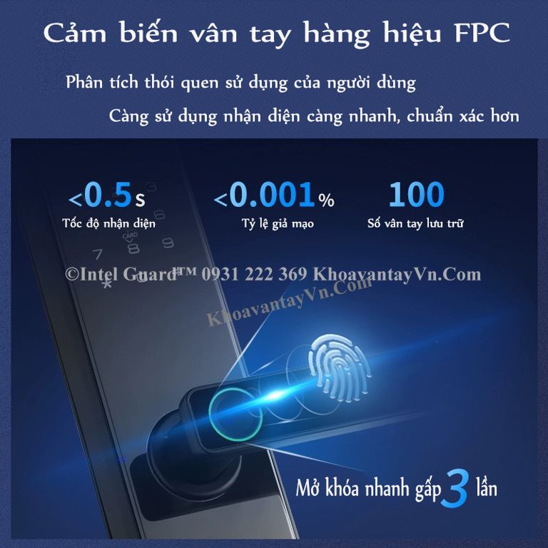 Khóa điện tử thông minh MK830 được trang bị cảm biến hàng hiệu FPC Thụy Sĩ