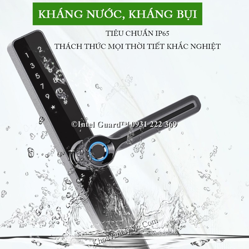 Khóa vân tay cửa nhôm lắp đặt ngoài trời kháng nước.