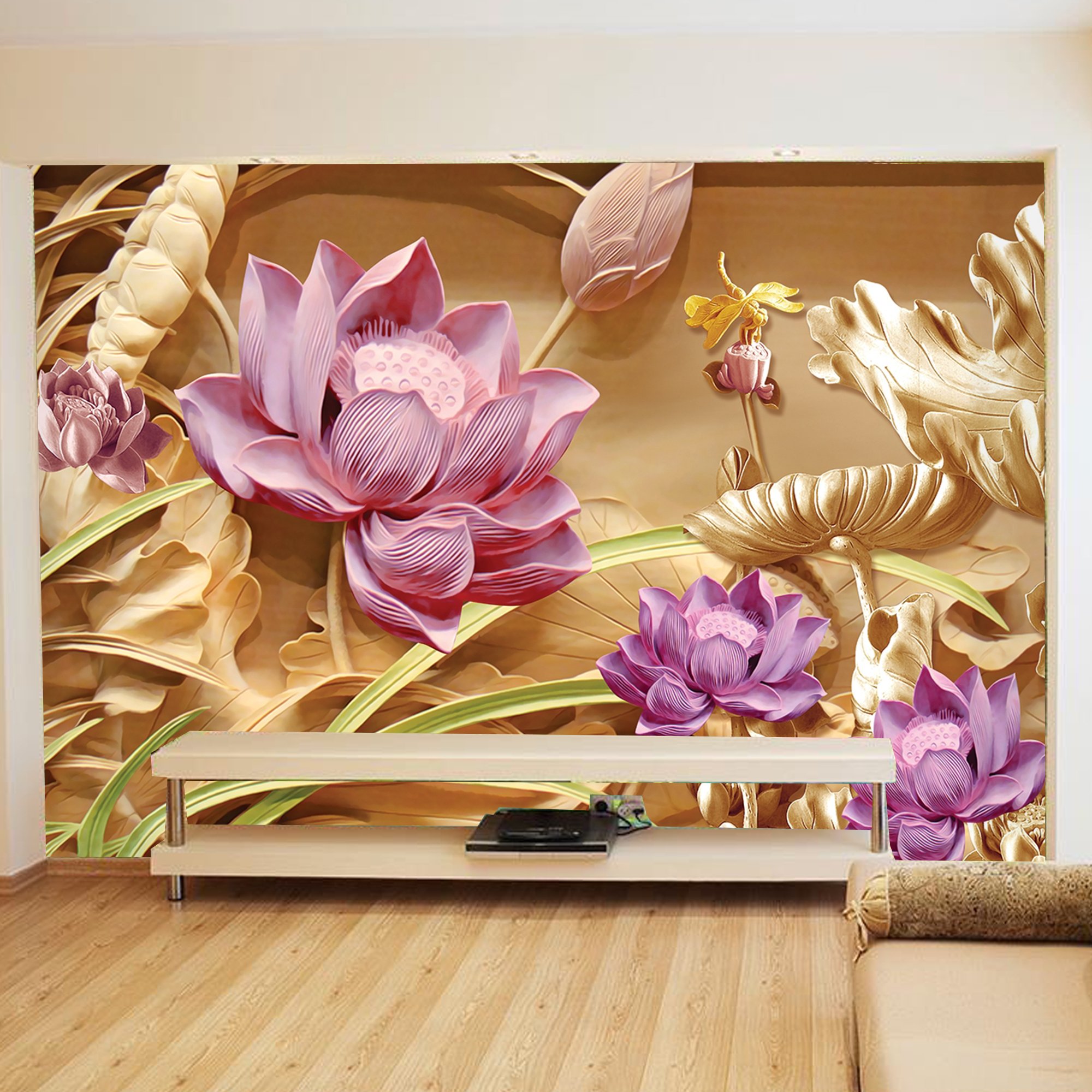 Tranh hoa sen 3D dán tường trang trí ngôi nhà của bạn Tranh hoa sen 3D dán tường trang trí ngôi nhà của bạn