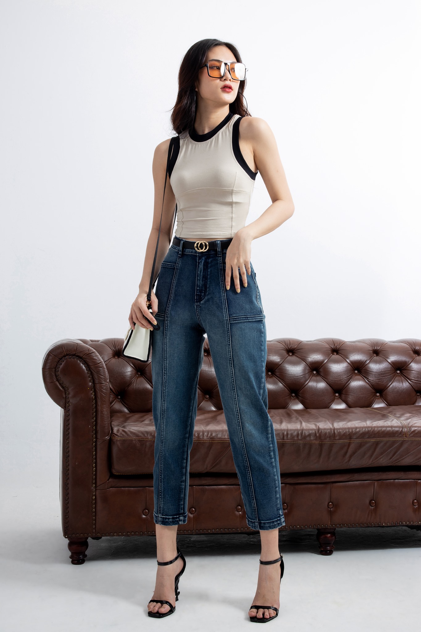 QUẦN JEAN BAGGY XANH ĐẬM CUT OUT