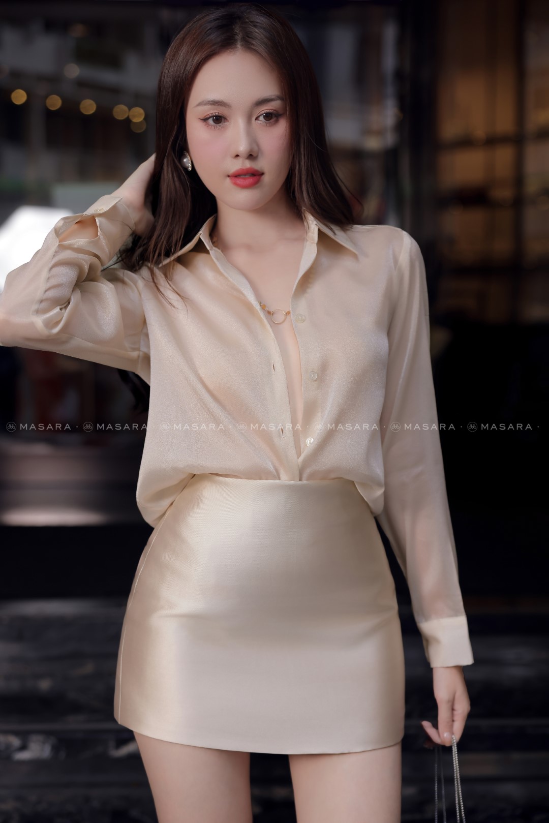 CHÂN VÁY TAFTA NÂU NHẠT