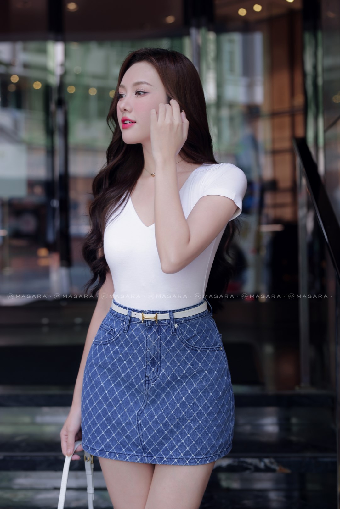 CHÂN VÁY JEAN CARO XANH